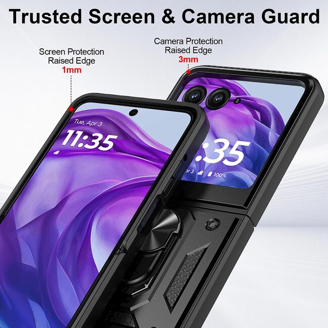 Husa pentru  Motorola Razr 60 Ultra Ring Armor Kickstand Tough Rugged Cover, Negru
