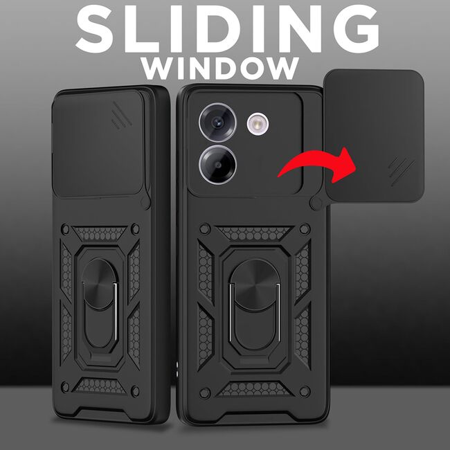 Husa pentru  Realme GT 7 Ring Armor Kickstand Tough Rugged Cover cu protectie camera, Negru