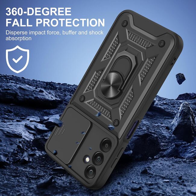 Husa pentru  Samsung Galaxy A17 Ring Armor Kickstand Tough Rugged Cover cu protectie camera, Negru