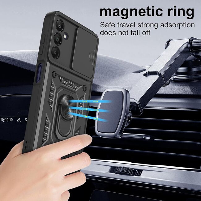 Husa pentru  Samsung Galaxy A17 Ring Armor Kickstand Tough Rugged Cover cu protectie camera, Negru