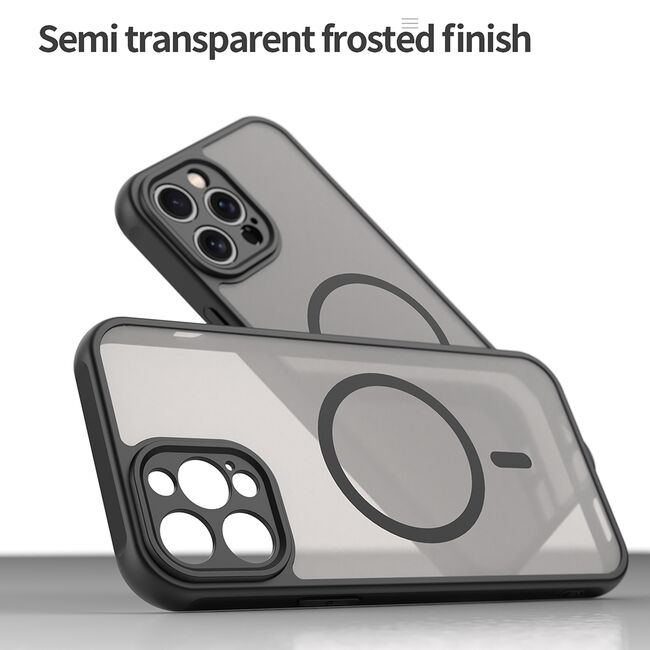 Husa pentru  iPhone 12 Pro cu protectie pentru lentile si MagSafe EasyCharge, Ghost Series Anti-ingalbenire, frosted - Negru