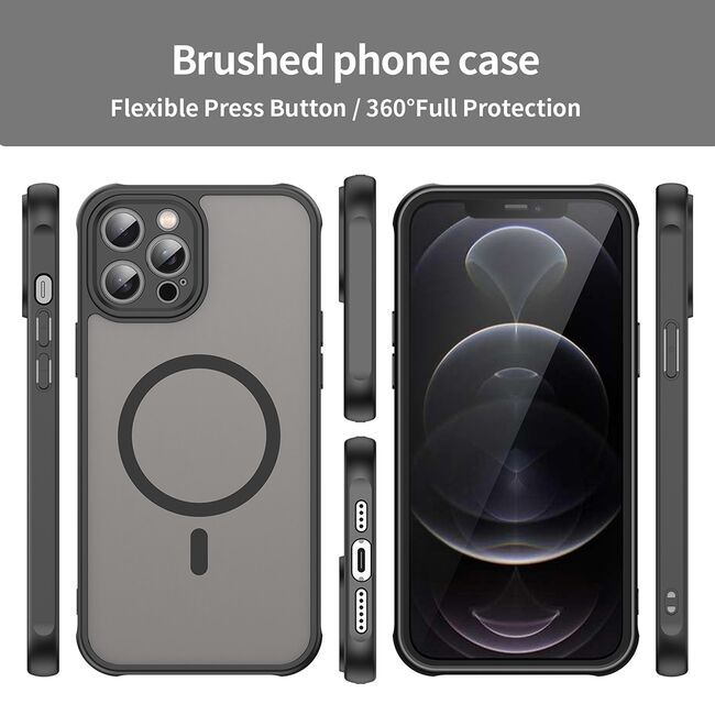 Husa pentru  iPhone 12 Pro cu protectie pentru lentile si MagSafe EasyCharge, Ghost Series Anti-ingalbenire, frosted - Negru