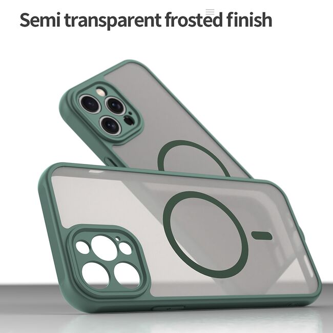 Husa pentru  iPhone 12 Pro cu protectie pentru lentile si MagSafe EasyCharge, Ghost Series Anti-ingalbenire, frosted - Verde