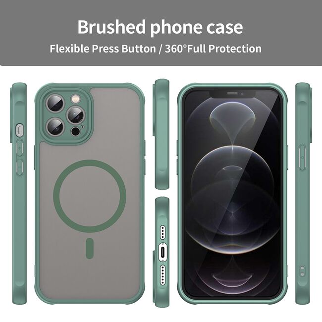 Husa pentru  iPhone 12 Pro cu protectie pentru lentile si MagSafe EasyCharge, Ghost Series Anti-ingalbenire, frosted - Verde
