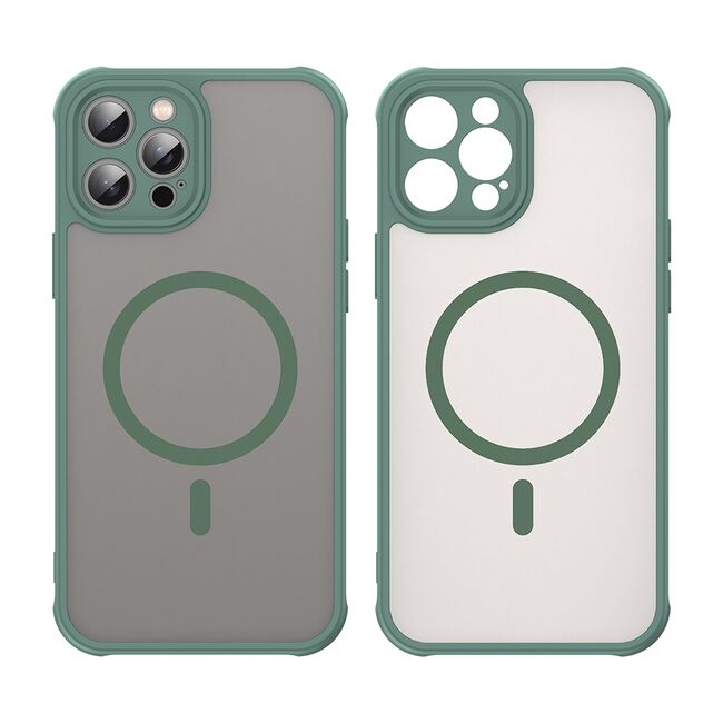 Husa pentru  iPhone 12 Pro cu protectie pentru lentile si MagSafe EasyCharge, Ghost Series Anti-ingalbenire, frosted - Verde