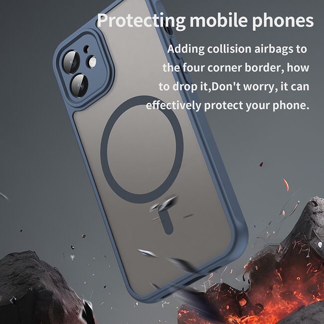 Husa pentru iPhone 12 cu protectie pentru lentile si MagSafe EasyCharge, Ghost Series Anti-ingalbenire, frosted - Albastru