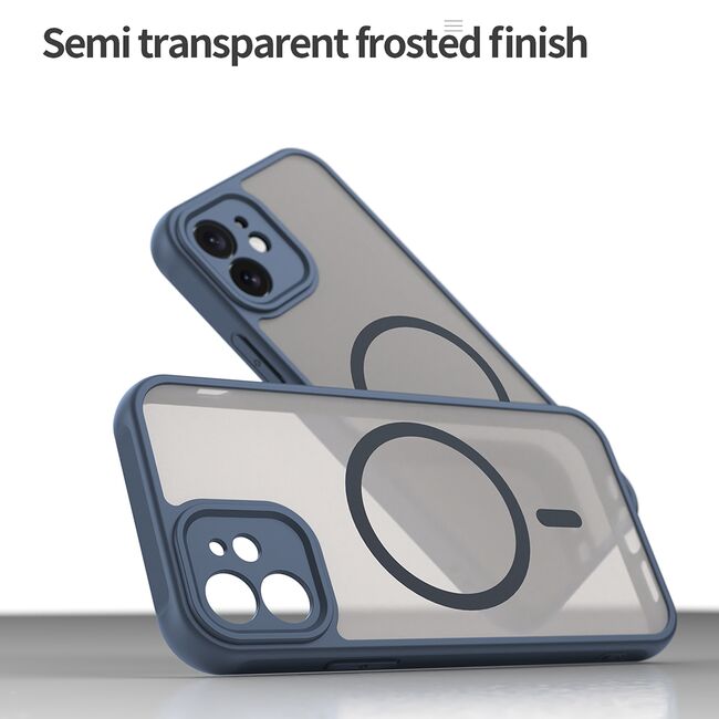 Husa pentru iPhone 12 cu protectie pentru lentile si MagSafe EasyCharge, Ghost Series Anti-ingalbenire, frosted - Albastru
