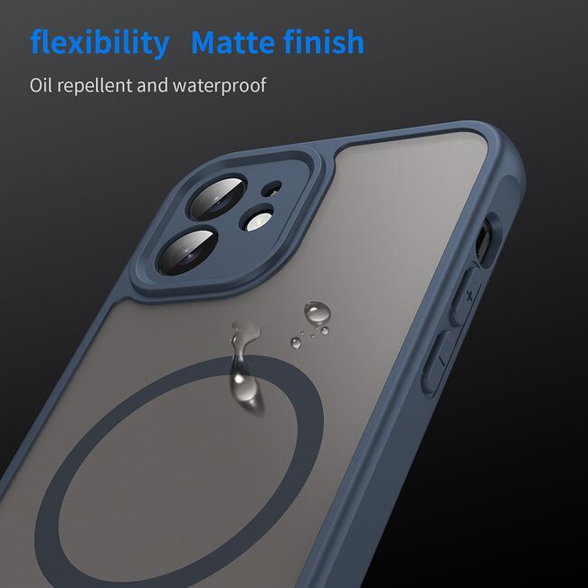 Husa pentru iPhone 12 cu protectie pentru lentile si MagSafe EasyCharge, Ghost Series Anti-ingalbenire, frosted - Albastru