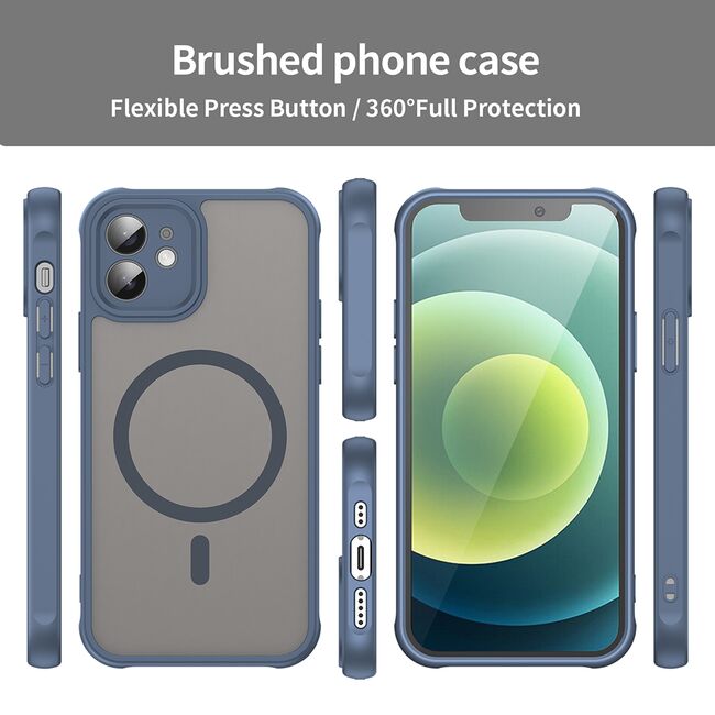Husa pentru iPhone 12 cu protectie pentru lentile si MagSafe EasyCharge, Ghost Series Anti-ingalbenire, frosted - Albastru