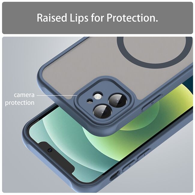 Husa pentru iPhone 12 cu protectie pentru lentile si MagSafe EasyCharge, Ghost Series Anti-ingalbenire, frosted - Albastru