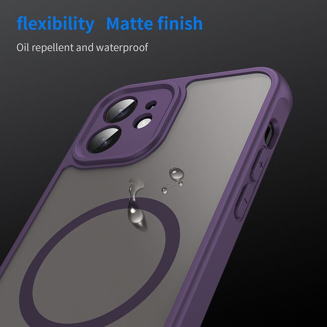 Husa pentru iPhone 12 cu protectie pentru lentile si MagSafe EasyCharge, Ghost Series Anti-ingalbenire, frosted - Mov