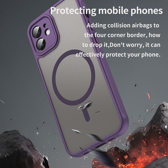 Husa pentru iPhone 12 cu protectie pentru lentile si MagSafe EasyCharge, Ghost Series Anti-ingalbenire, frosted - Mov