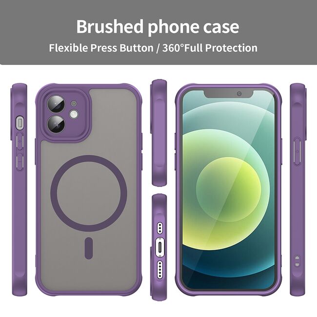 Husa pentru iPhone 12 cu protectie pentru lentile si MagSafe EasyCharge, Ghost Series Anti-ingalbenire, frosted - Mov