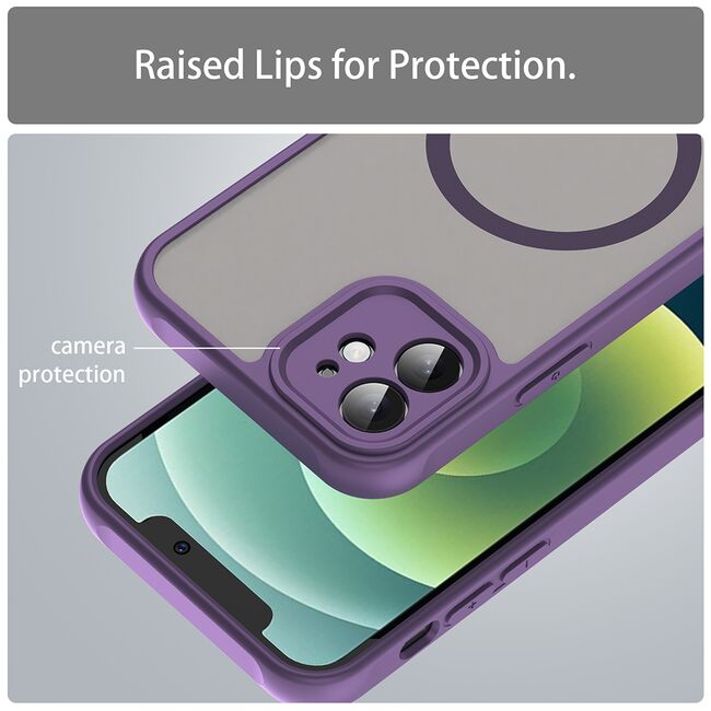 Husa pentru iPhone 12 cu protectie pentru lentile si MagSafe EasyCharge, Ghost Series Anti-ingalbenire, frosted - Mov