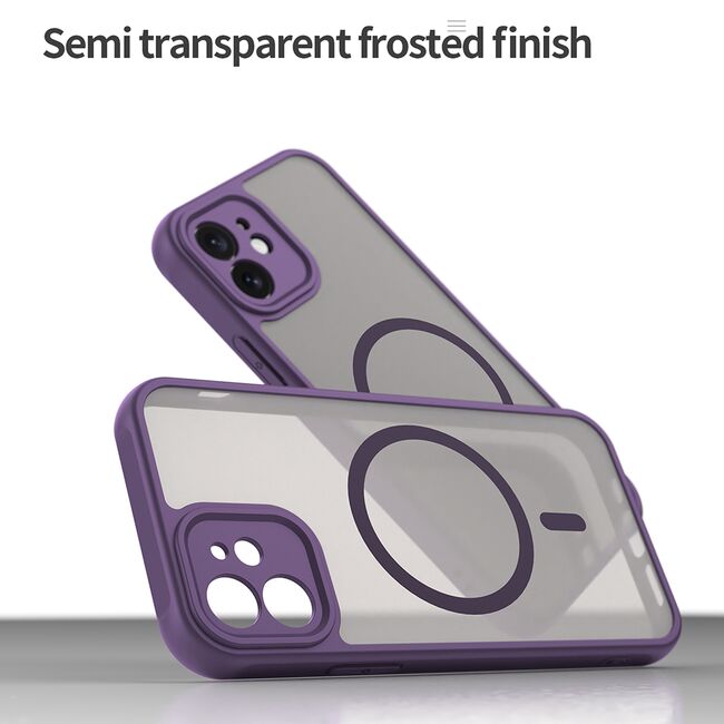 Husa pentru iPhone 12 cu protectie pentru lentile si MagSafe EasyCharge, Ghost Series Anti-ingalbenire, frosted - Mov