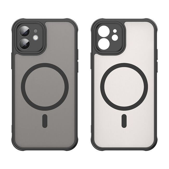 Husa pentru iPhone 12 cu protectie pentru lentile si MagSafe EasyCharge, Ghost Series Anti-ingalbenire, frosted - Negru