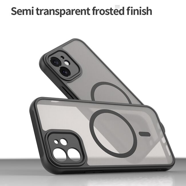 Husa pentru iPhone 12 cu protectie pentru lentile si MagSafe EasyCharge, Ghost Series Anti-ingalbenire, frosted - Negru