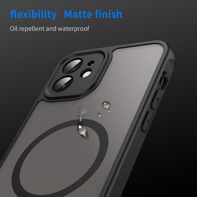 Husa pentru iPhone 12 cu protectie pentru lentile si MagSafe EasyCharge, Ghost Series Anti-ingalbenire, frosted - Negru