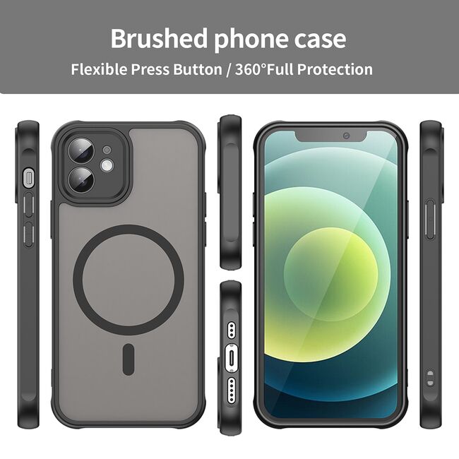 Husa pentru iPhone 12 cu protectie pentru lentile si MagSafe EasyCharge, Ghost Series Anti-ingalbenire, frosted - Negru