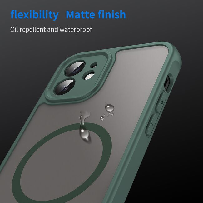 Husa pentru iPhone 12 cu protectie pentru lentile si MagSafe EasyCharge, Ghost Series Anti-ingalbenire, frosted - Verde
