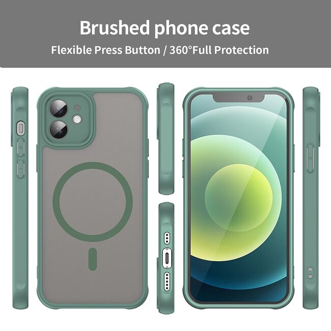 Husa pentru iPhone 12 cu protectie pentru lentile si MagSafe EasyCharge, Ghost Series Anti-ingalbenire, frosted - Verde