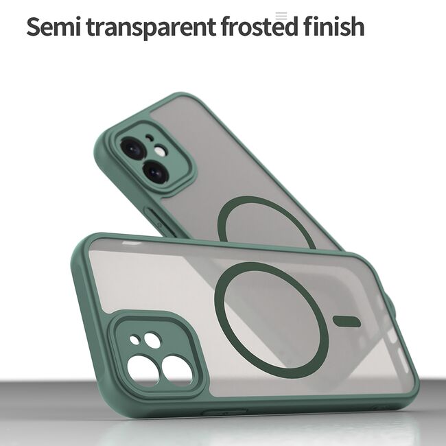 Husa pentru iPhone 12 cu protectie pentru lentile si MagSafe EasyCharge, Ghost Series Anti-ingalbenire, frosted - Verde