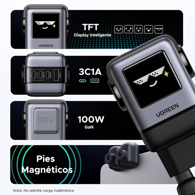 Incarcator 4 in 1 cu Display TFT, USB, Type-C, GaN, 100W - Ugreen Uno RG X688 (45515B) - Grey