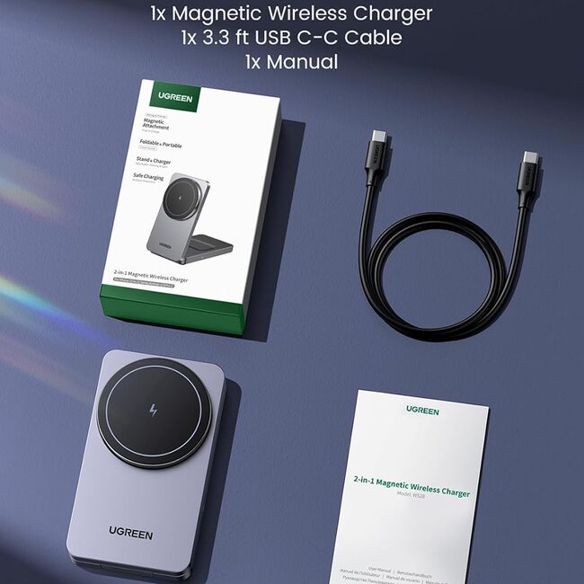 Incarcator fara Fir 2in1, 25W, 3A, USB-C - Ugreen W528 (45055) - White