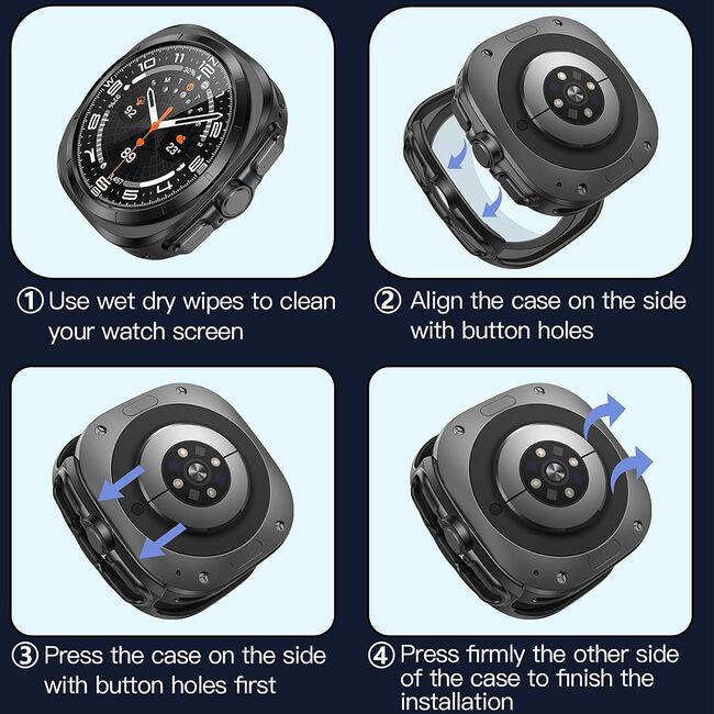 Set de Protecție 360° pentru Samsung Galaxy Watch Ultra (47mm) – Carcasa + Folie din Sticla Securizata, Claritate HD, Design Elegant