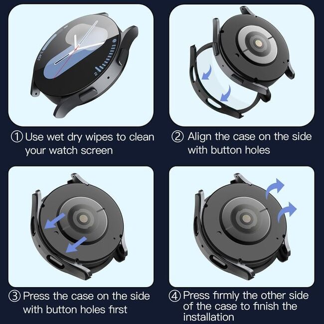 Set de Protecție 360° pentru Samsung Galaxy Watch 7 (44mm) – Carcasa cu protectie ecran, Claritate HD, Design Elegant - Negru