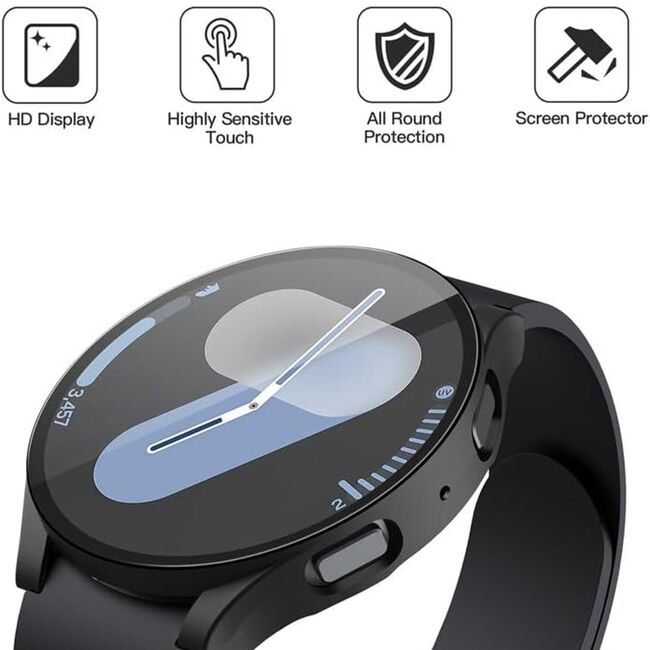 Set de Protecție 360° pentru Samsung Galaxy Watch 7 (40mm) – Carcasa cu protectie ecran, Claritate HD, Design Elegant - Negru