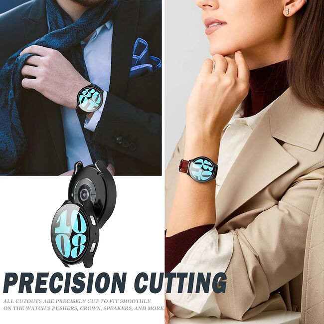Set de Protecție 360° pentru Samsung Galaxy Watch 6 (40mm) – Carcasa cu protectie ecran, Claritate HD, Design Elegant - Negru