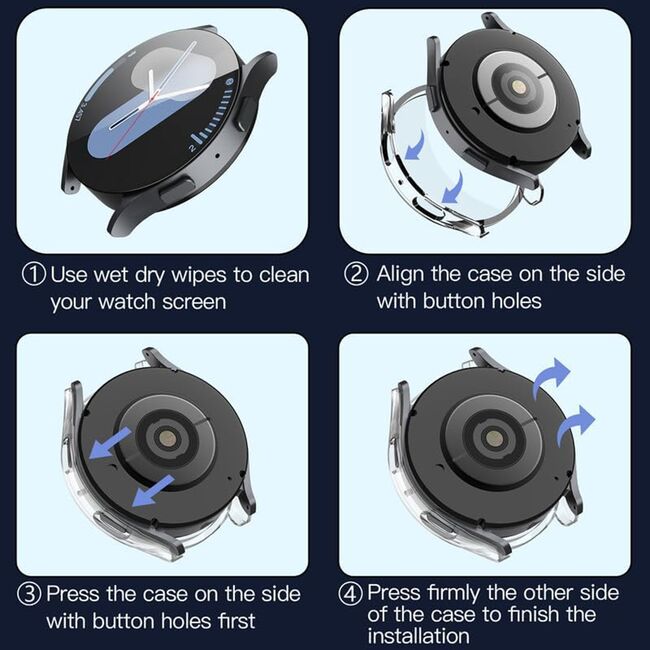 Set de Protecție 360° pentru Samsung Galaxy Watch 7 (40mm) – Carcasa cu protectie ecran, Claritate HD, Design Elegant - Transparent
