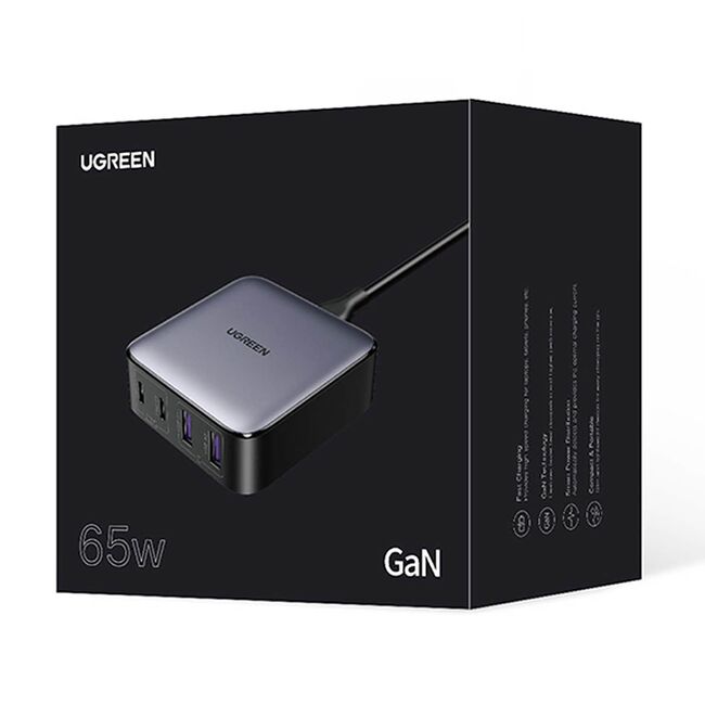 Statie incarcare 65W, 2x USB, 2x Type-C, Cablu Inclus, 2m - Ugreen CD327 (90747) - Grey