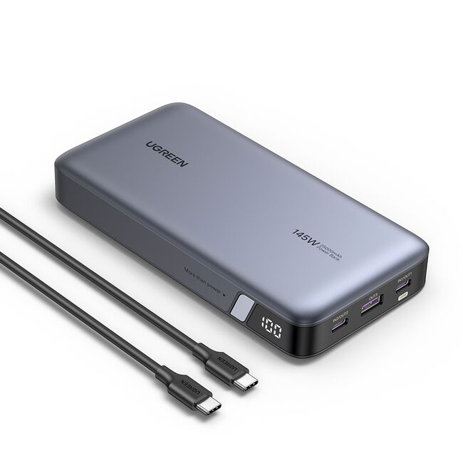 Baterie Externa cu Display Digital, USB, 2x Type-C, 25000mAh, PD3.0, 145W, 5V/3A - Ugreen PB205 (90597A) - Space Gray