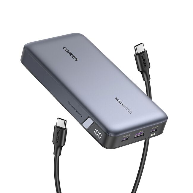 Baterie Externa cu Display Digital, USB, 2x Type-C, 25000mAh, PD3.0, 145W, 5V/3A - Ugreen PB205 (90597A) - Space Gray