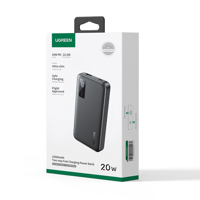 Baterie Externa USB, Type-C, 10000mAh,  PD3.0, 20W, 5V/3A - Ugreen PB311 (25742) - Black