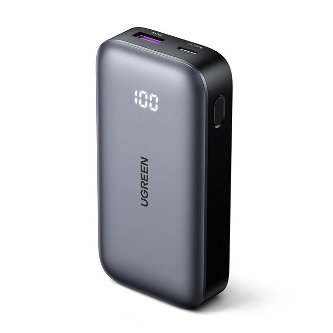 Baterie Externa fara Fir cu Display Digital, USB, Type-C, 10000mAh, 30W, 5V/3A - Ugreen PB502 (25185) - Grey