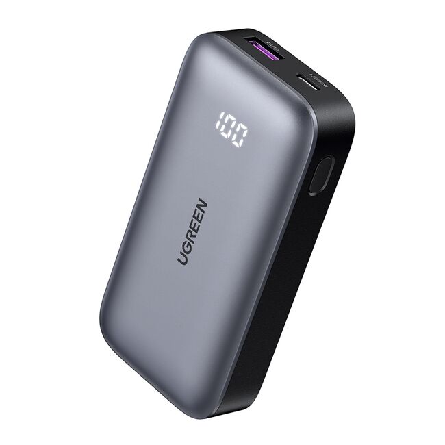 Baterie Externa fara Fir cu Display Digital, USB, Type-C, 10000mAh, 30W, 5V/3A - Ugreen PB502 (25185) - Grey