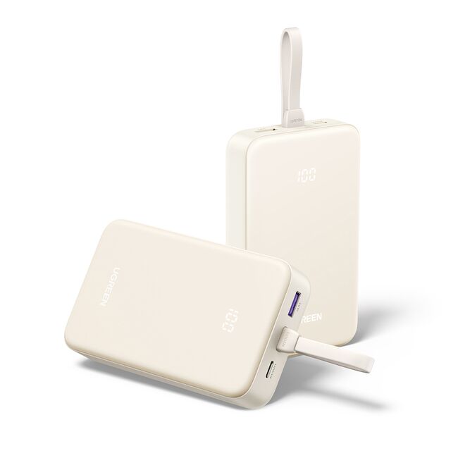 Baterie Externa USB, USB-C cu Cablu Type-C, 20000mAh, Fast Charging, 22.5W, 5V/3A - Ugreen PB505 (35340) - Beige