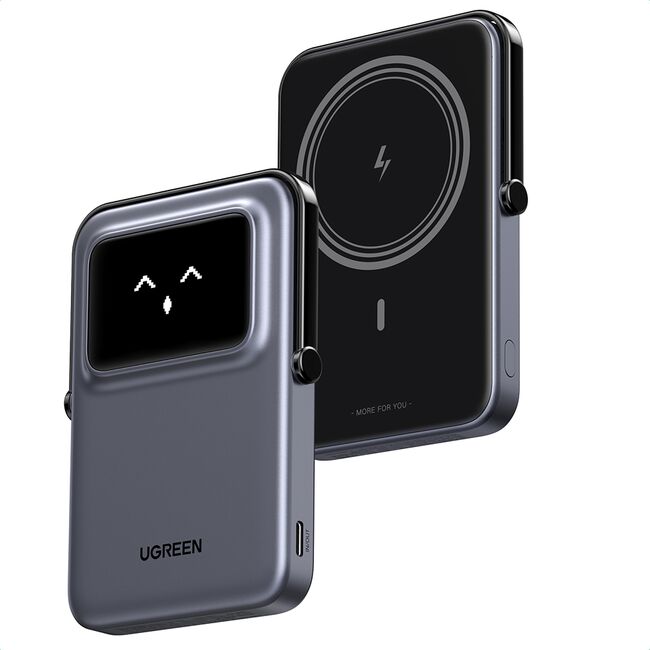 Baterie Externa Wireless cu Display 5000mAh, USB-C, 18W, 5V/3A - Ugreen PB571 (35605B) - Grey