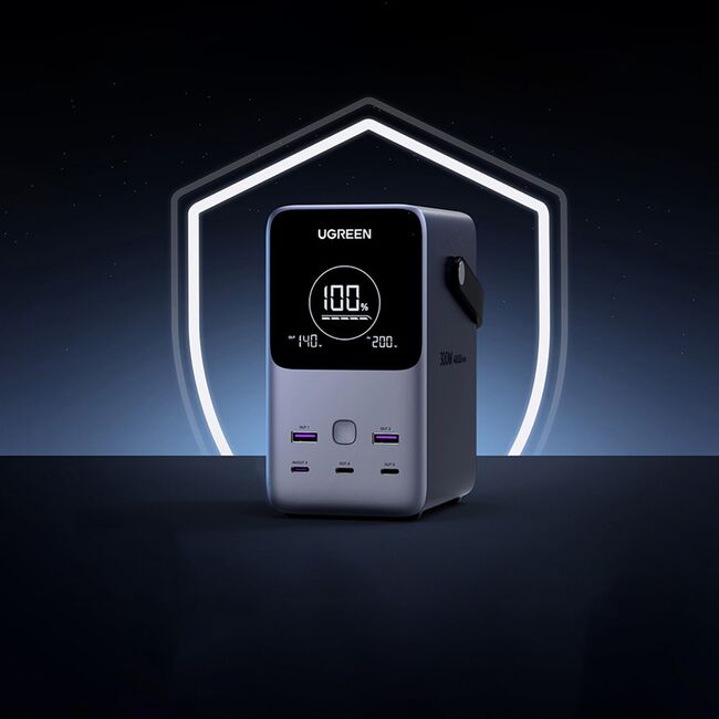 Baterie Externa cu Display Digital, 48000mAh, 2x USB, 3x Type-C, 300W, QC, PD, 5V/3A - Ugreen PB770 (25286) - Grey