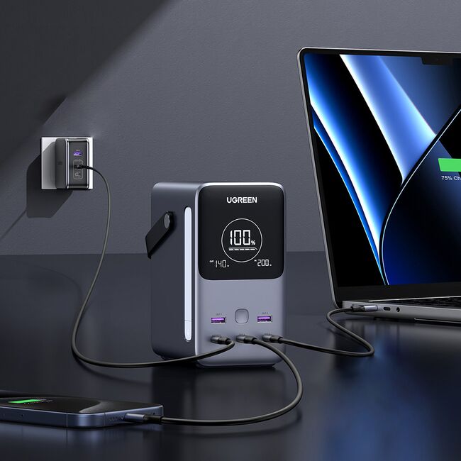 Baterie Externa cu Display Digital, 48000mAh, 2x USB, 3x Type-C, 300W, QC, PD, 5V/3A - Ugreen PB770 (25286) - Grey