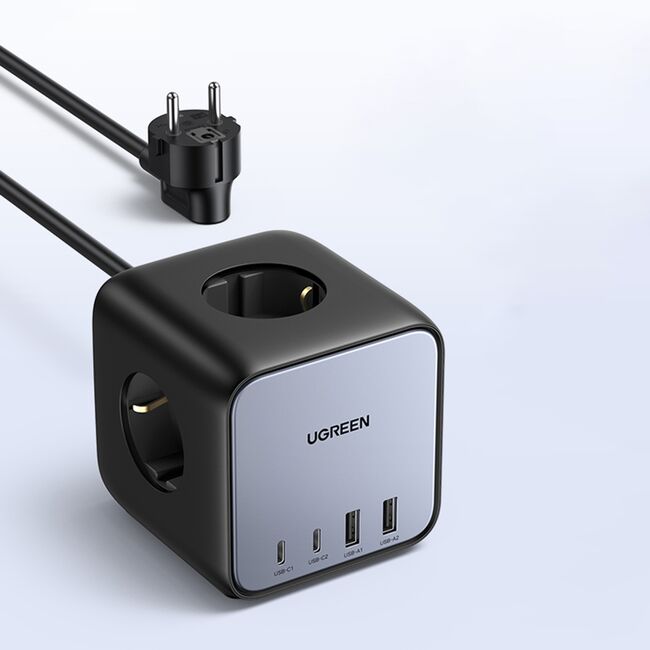 Incarcator Retea, Prelungitor 7 in 1, 2x USB-C, 2x USB, 3x AC, 2990W, 13A, PD65W - Ugreen  DigiNest Cube CD268 (60113) - Black