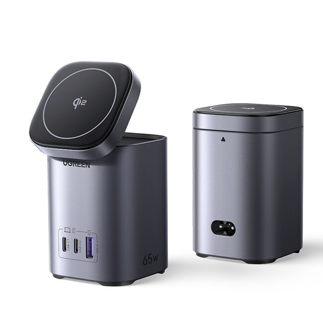 Incarcator fara Fir 4 in 1, USB, 2x Type-C, GaN, 65W, 3A, Qi2  - Ugreen X555 (55321) - Grey