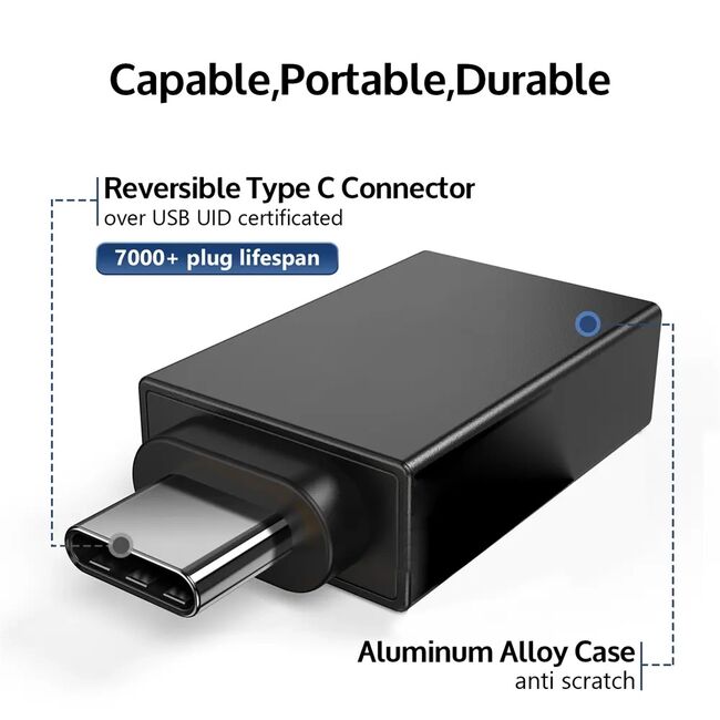 Adaptoare USB to Type-C, 3A, Aluminiu (set 2) - TriVoltX (A13) - Black