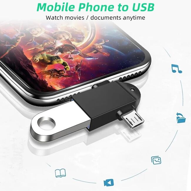 Adaptor Multiport, USB la Micro-USB si Type-C, Aluminiu - TwoVoltX (A16) - Black
