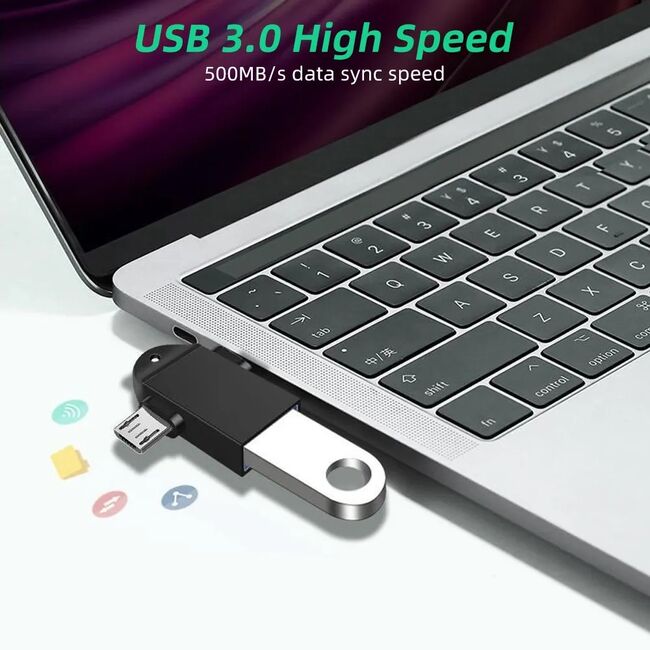 Adaptor Multiport, USB la Micro-USB si Type-C, Aluminiu - TwoVoltX (A16) - Black