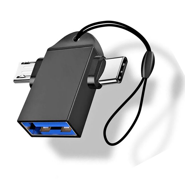 Adaptor Multiport, USB la Micro-USB si Type-C, Aluminiu - TwoVoltX (A16) - Black