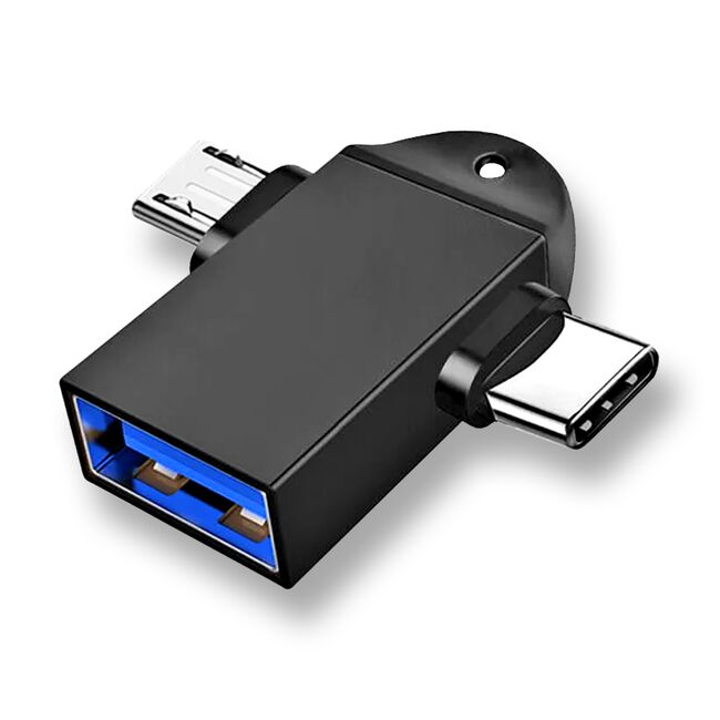 Adaptor Multiport, USB la Micro-USB si Type-C, Aluminiu - TwoVoltX (A16) - Black